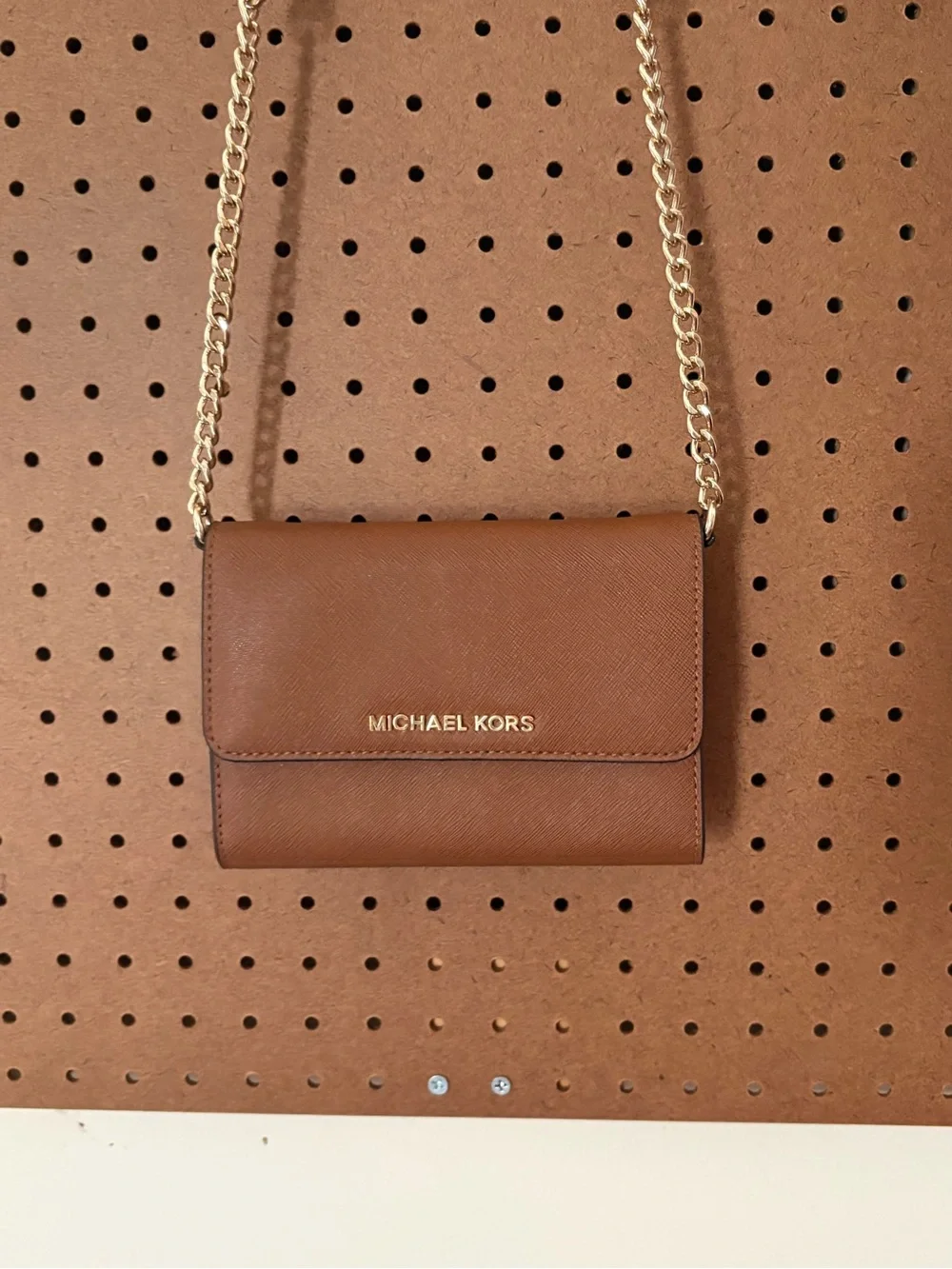 Michael Kors Jet Set Brown Leather Travel Large Phone Crossbody Purse